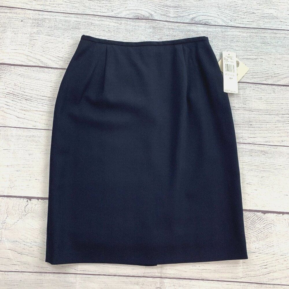 Lauren Ralph Lauren Pencil Skirt sz 6P Navy Wool Lined Above Knee New NWT